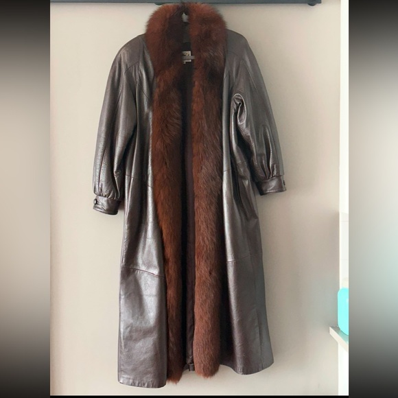 Damselle Dark Brown Fox Fur Leather Coat - Picture 1 of 13